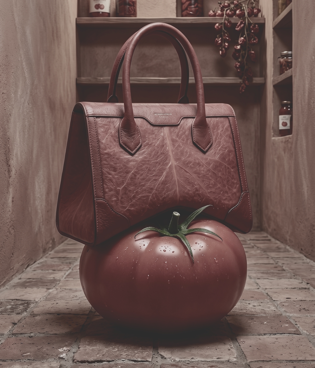 Bio-leather handbag made from tomato waste